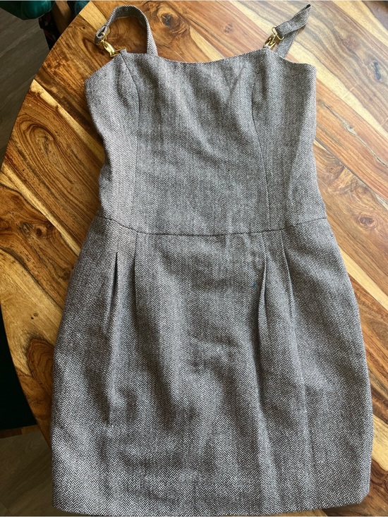 Vertigo Paris Dresses & Skirts - Vertigo Paris Grey Tweed Mini Dress with Gold-Tone Strap Hardware